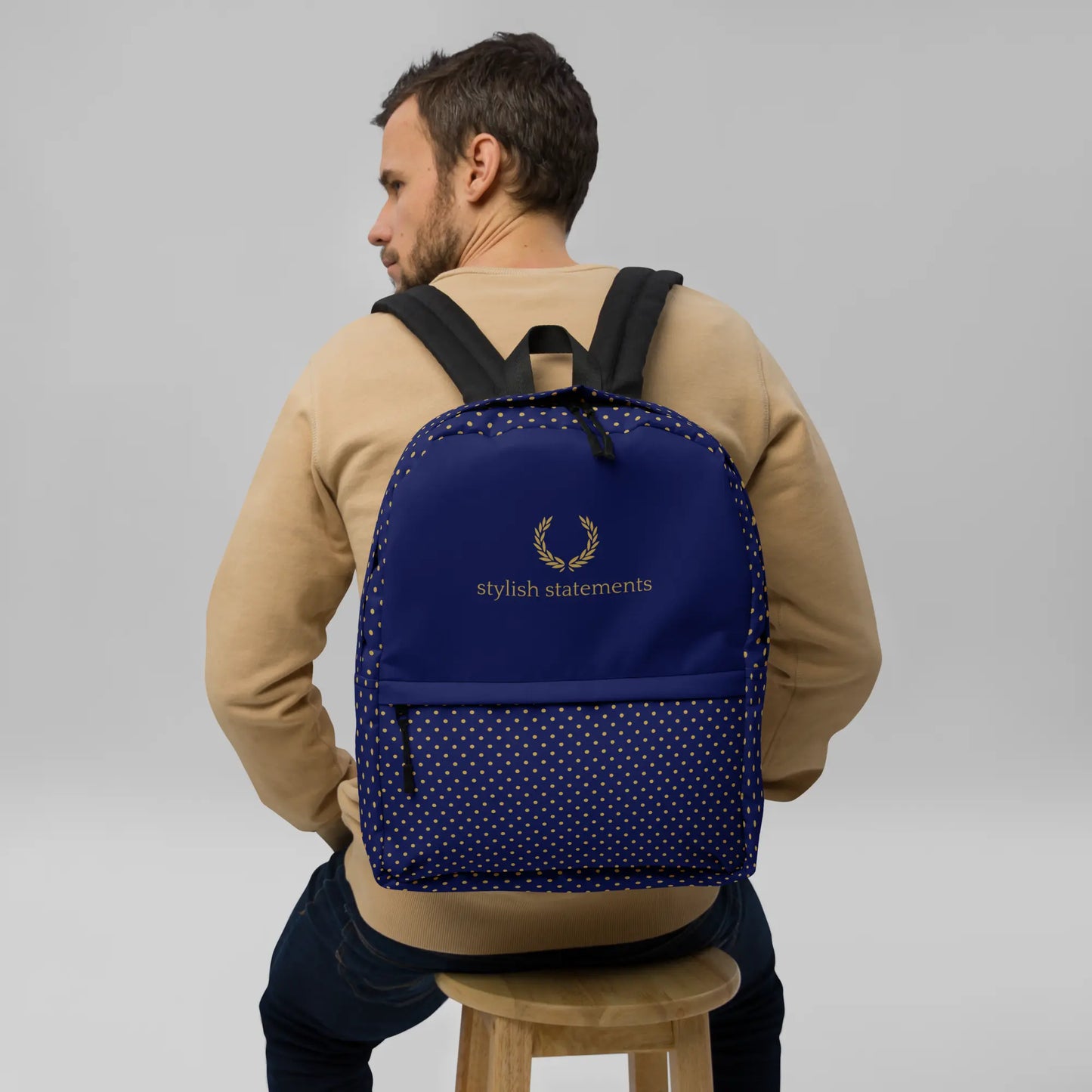 Stylish Statements Premium Dark Blue and Gold Dotted Backpack - Stylish Statements