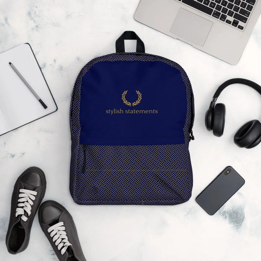 Stylish Statements Premium Dark Blue with Golden Weave Design Backpack - Stylish Statements