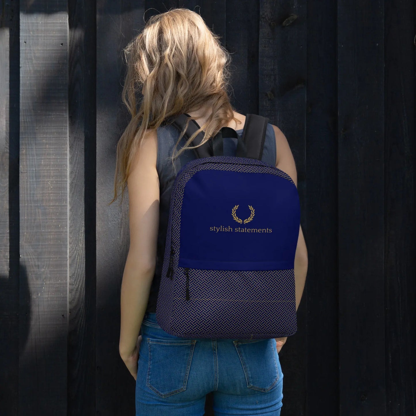 Stylish Statements Premium Dark Blue with Golden Weave Design Backpack - Stylish Statements