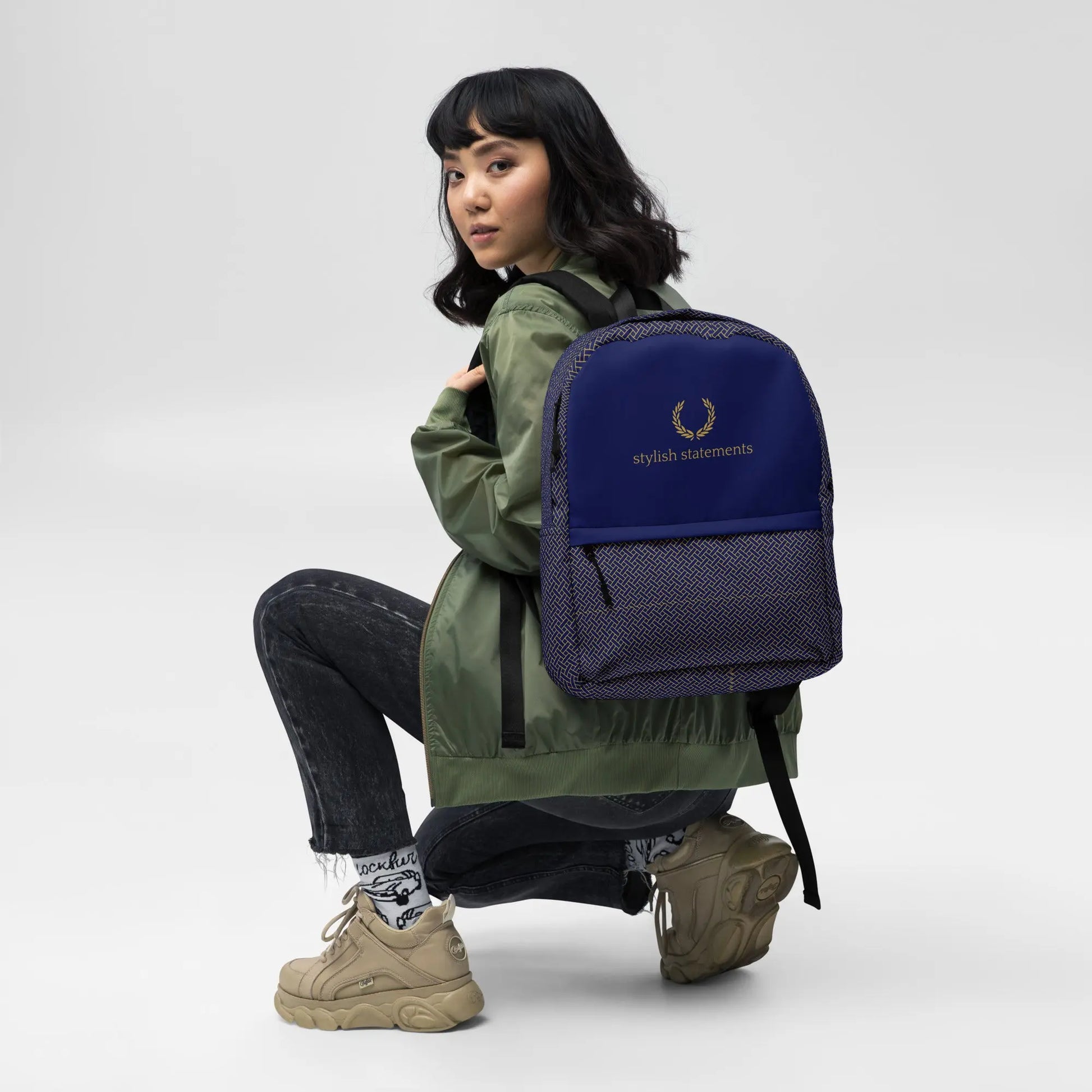 Stylish Statements Premium Dark Blue with Golden Weave Design Backpack - Stylish Statements