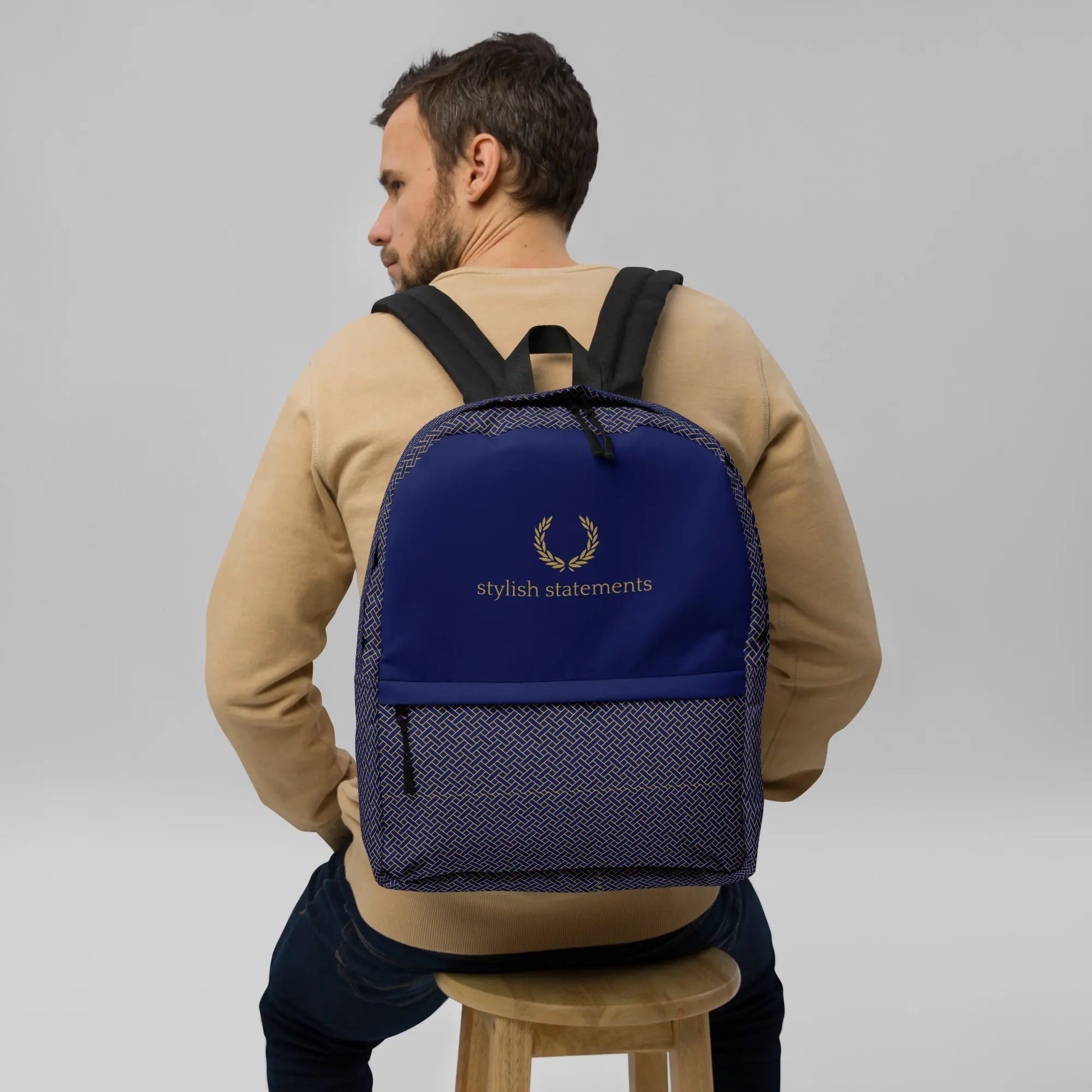 Stylish Statements Premium Dark Blue with Golden Weave Design Backpack - Stylish Statements