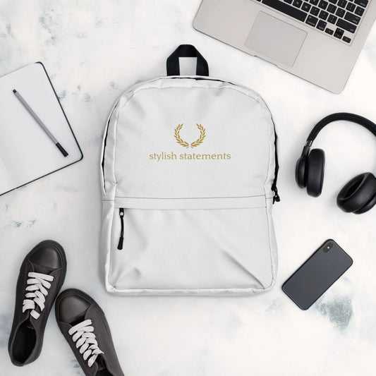 Stylish Statements Premium White Backpack with Black Logo - Stylish Statements