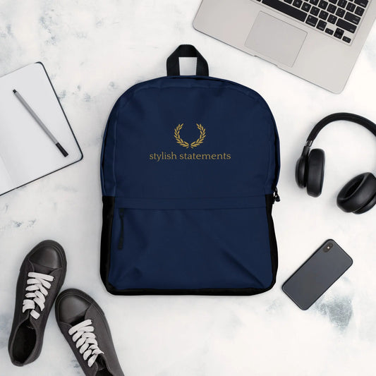 Stylish Statements Premium Dark Blue Backpack with Black Design - Stylish Statements