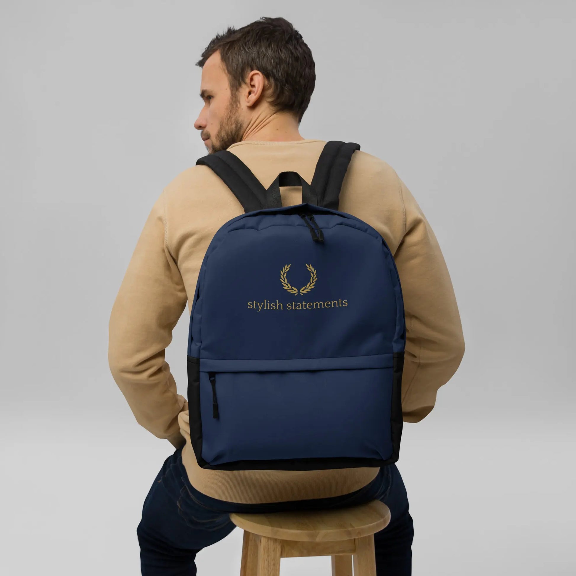 Stylish Statements Premium Dark Blue Backpack with Black Design - Stylish Statements