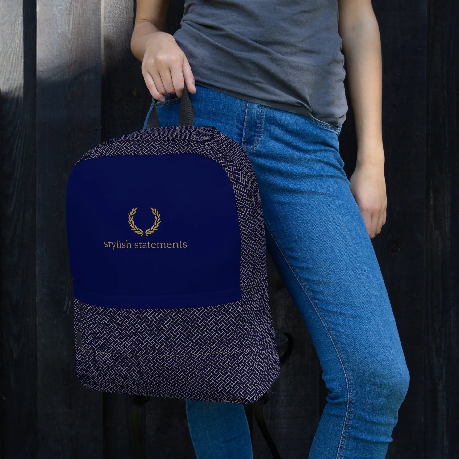 Stylish Statements Premium Dark Blue with Golden Weave Design Backpack - Stylish Statements